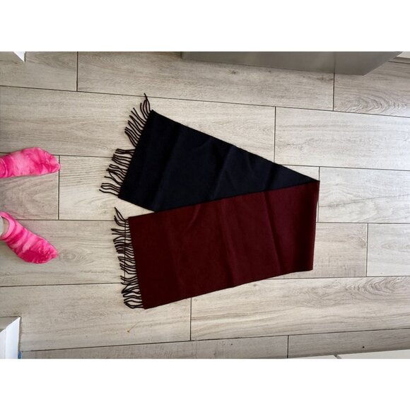 The Scarf Group Wool Reversible Scarf Black & Burgundy 61" Long Fringe Accent - Picture 5 of 6